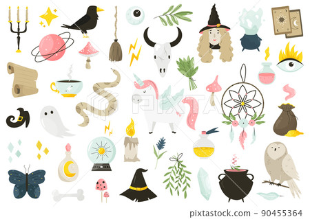 Big set of magical icons and items. Vector image Big set of magical icons and items. Vector image 90455364
