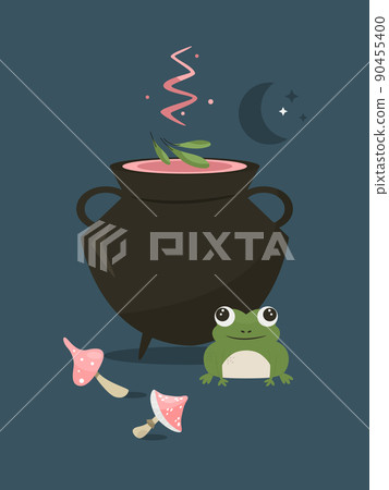 Vector illustration with a witch cauldron and potion, mushrooms and toad 90455400