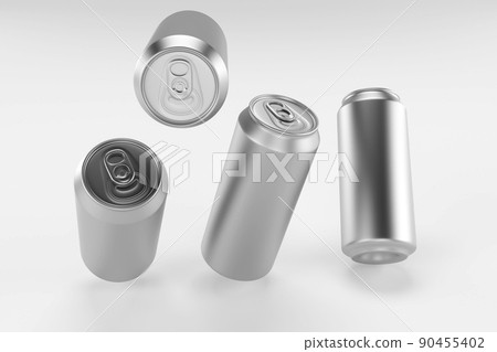 Aluminium beer and slim soda can mock up blank template. Juice, soda, beer jar blank isolated on white background. Aluminum can for design. Realistic aluminum cans. 3D rendering Aluminium beer and slim soda can mock up blank template. Juice, soda, beer jar blank isolated on white background. Aluminum can for design. Realistic aluminum cans. 3D rendering 90455402