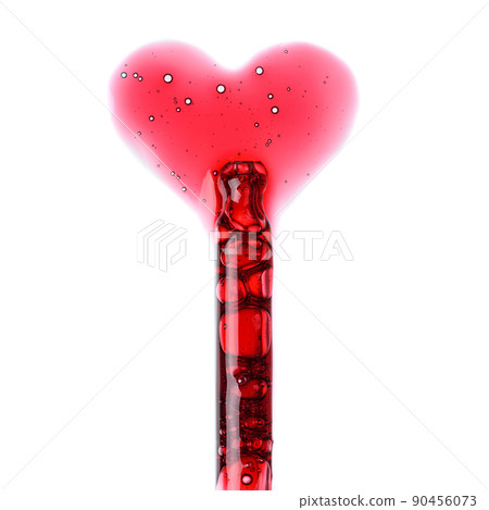 Cosmetic liquid dropper with red serum in pipette and in heart love shape with bubbles isolated Cosmetic liquid dropper with red serum in pipette and in heart love shape with bubbles isolated 90456073