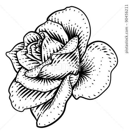 Rose Flower Design Woodcut Vintage Retro Style Rose Flower Design Woodcut Vintage Retro Style 90456211