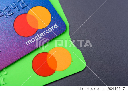 Close-up two MasterCard credit cards Close-up two MasterCard credit cards 90456347