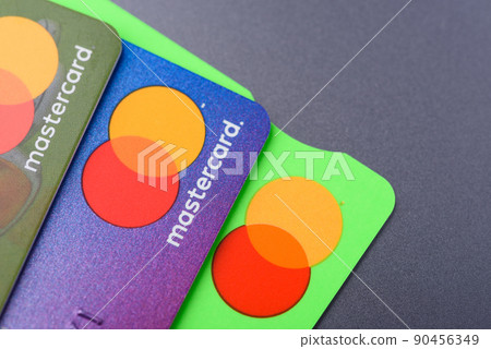 Close-up three MasterCard credit cards with new logo Close-up three MasterCard credit cards with new logo 90456349