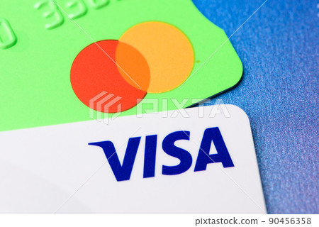 Close-up of two credit cards Visa and MasterCard 90456358