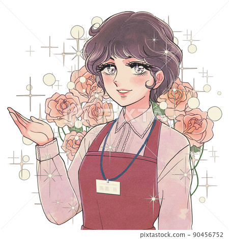 Showa shoujo manga touch-Glittering supermarket clerk carrying a rose 90456752