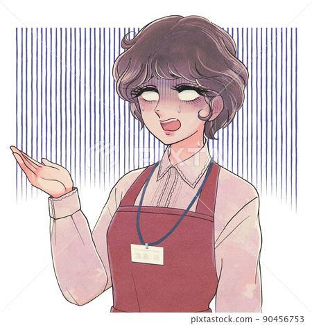 Showa shoujo manga touch, supermarket clerk depressed with white eyes 90456753
