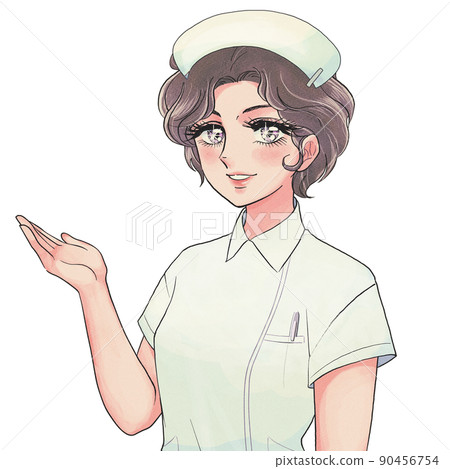 A nurse wearing a shojo manga-style illustration and a nurse cap A nurse wearing a shojo manga-style illustration and a nurse cap 90456754