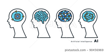 Illustration set with the image of artificial intelligence and AI. 90456969