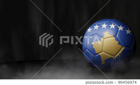 Soccer ball in flag colors on a dark abstract background. Kosovo. 3D image. 90456974