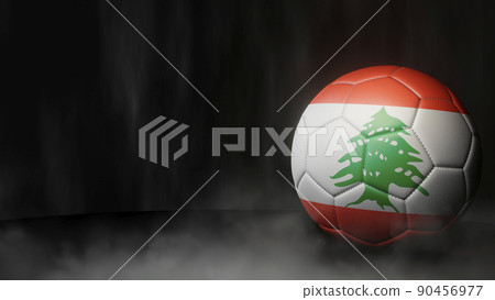 Soccer ball in flag colors on a dark abstract background. Lebanon. 3D image. Soccer ball in flag colors on a dark abstract background. Lebanon. 3D image. 90456977