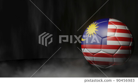 Soccer ball in flag colors on a dark abstract background. Malaysia. 3D image. 90456983