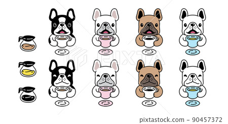 dog vector french bulldog icon coffee cup tea bone food puppy drinking character cartoon pet symbol scarf isolated tattoo stamp clip art illustration design 90457372