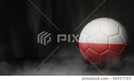 Soccer ball in flag colors on a dark abstract background. Poland. 3D image. 90457703