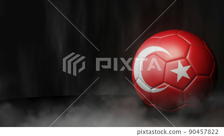 Soccer ball in flag colors on a dark abstract background. Turkey. 3D image. Soccer ball in flag colors on a dark abstract background. Turkey. 3D image. 90457822