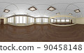 Empty dance-hall with yellow walls and wooden parquet 360 degrees panorama 90458148