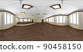 Empty dance room with yellow walls and wooden parquet 360 degrees panorama 90458150