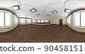 Empty ballroom with wooden parquet and yellow walls 360 degrees panorama 90458151