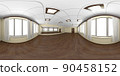 Empty danceing room with wooden parquet and yellow walls 360 degrees panorama 90458152