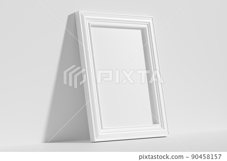 Rectangular photo frame on floor leaning at wall diagonal view Rectangular photo frame on floor leaning at wall diagonal view 90458157