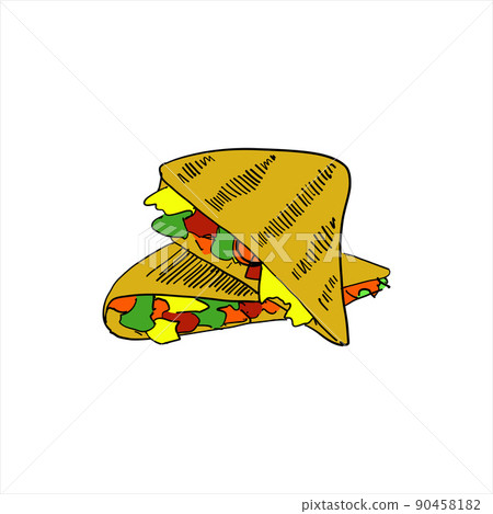 Quesadilla. Colored simple doodle. Vector hand drawn illustration, isolated on white Quesadilla. Colored simple doodle. Vector hand drawn illustration, isolated on white 90458182