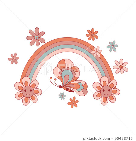 Groovy smiley face blossom hippie flower isolated Vector Image