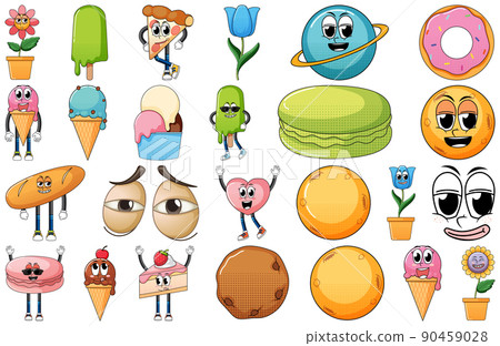 Set of facial expression with vintage style food cartoon on white background 90459028