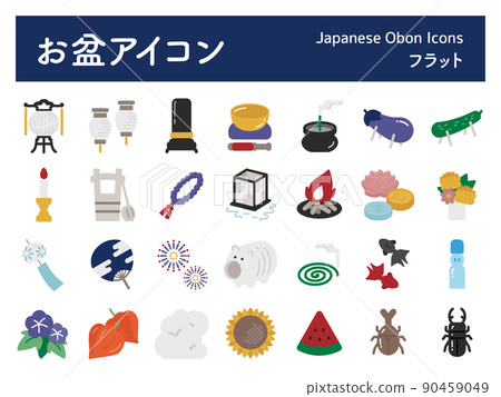 盂蘭盆圖標/插圖設置平 90459049