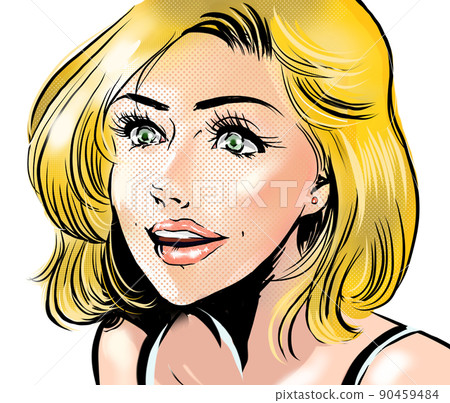 American comic style color illustration with a sexy blonde foreign beauty smiling American comic style color illustration with a sexy blonde foreign beauty smiling 90459484