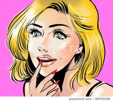 American comic style color illustration with a sexy blonde foreign beauty smiling American comic style color illustration with a sexy blonde foreign beauty smiling 90459486