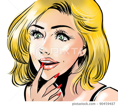American comic style color illustration with a sexy blonde foreign beauty smiling 90459487