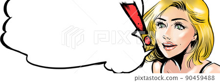 Sexy blonde foreign beauty smiles American comic style color illustration and speech bubble Sexy blonde foreign beauty smiles American comic style color illustration and speech bubble 90459488