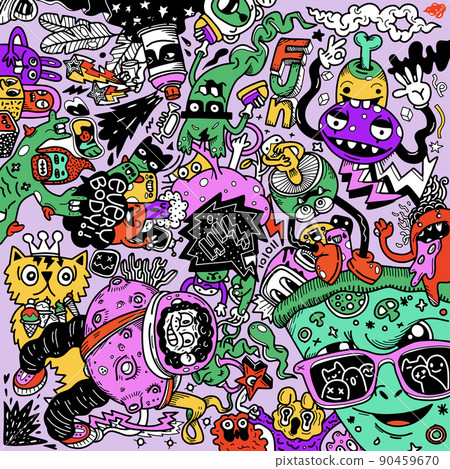 Abstract grunge urban pattern with monster character Abstract grunge urban pattern with monster character 90459670