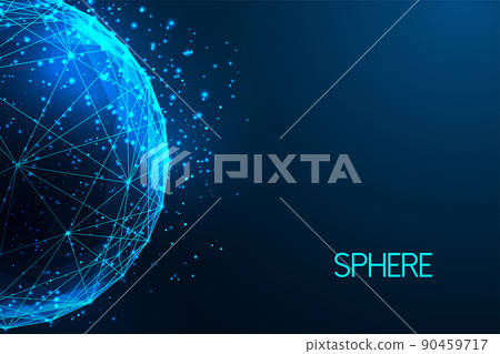 Futuristic connected sphere concept in glowing low polygonal style isolated on dark blue  90459717