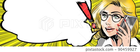 Sexy blonde beauty career woman answers work phone American comic style color illustration 90459927