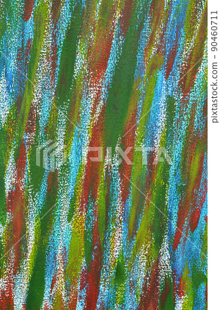 Creative background of colorful brush strokes on canvas closeup. Abstract art background from smeared brush strokes of green red white blue yellow colors macro. Drawing painting paint texture backdrop Creative background of colorful brush strokes on canvas closeup. Abstract art background from smeared brush strokes of green red white blue yellow colors macro. Drawing painting paint texture backdrop 90460711