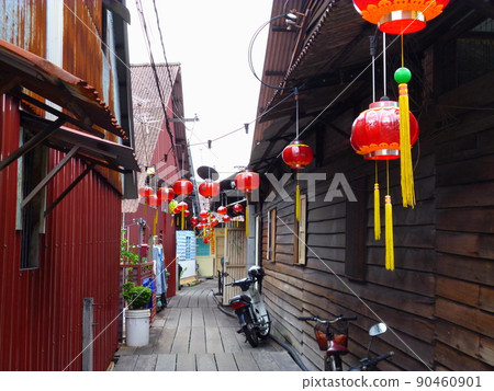 A passage on the Klang Jetty (Penang Island) pier, a water dwelling where a clan of the same surname lives 90460901