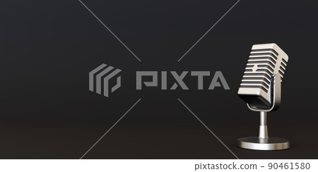 Retro style microphone on black background. Banner with free, copy space. 3d rendering. 90461580