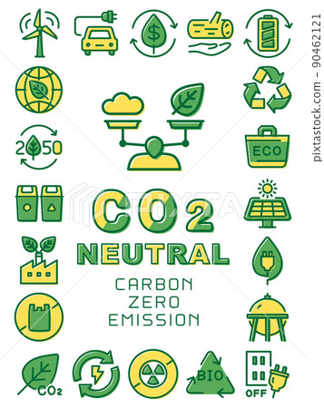 CO2 carbon neutral colorful icon set CO2 carbon neutral colorful icon set 90462121