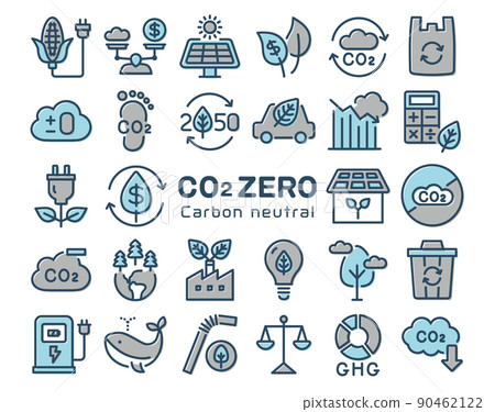 CO2 碳中性彩色圖標集 90462122