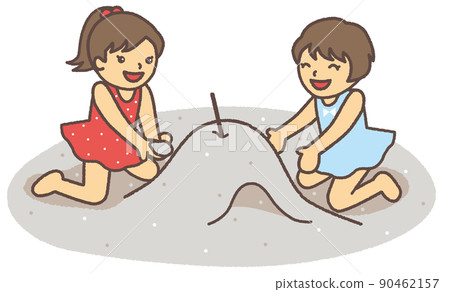 女孩們在沙灘上玩沙山 90462157