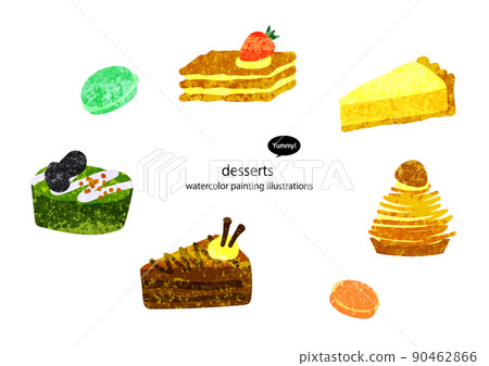 Cake illustration set watercolor texture freehand 90462866