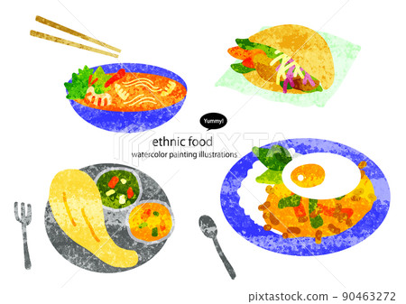 民族食品插圖集水彩紋理手繪 90463272