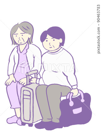 一位在癡呆症病房住院的老年婦女和一個表情溫和的家庭的插圖 90463783