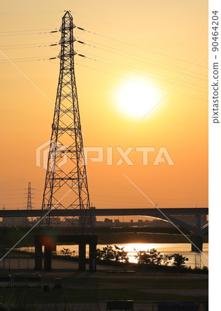 荒川夜景、小木大橋和日暮裡舍人班輪[東京都足立區] 90464204