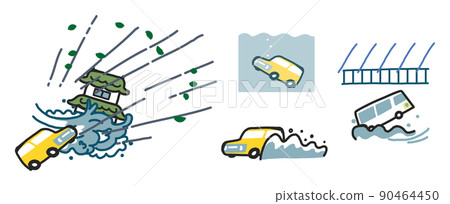 Various car damage during heavy rain set illustration material 90464450