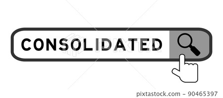 Search banner in word consolidated with hand over magnifier icon on white background Search banner in word consolidated with hand over magnifier icon on white background 90465397