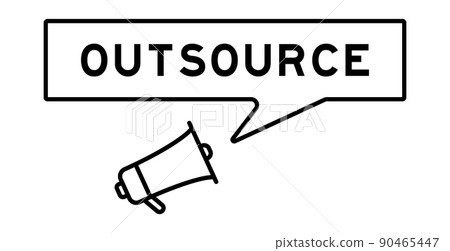 Megaphone icon with speech bubble in word outsource on white background Megaphone icon with speech bubble in word outsource on white background 90465447