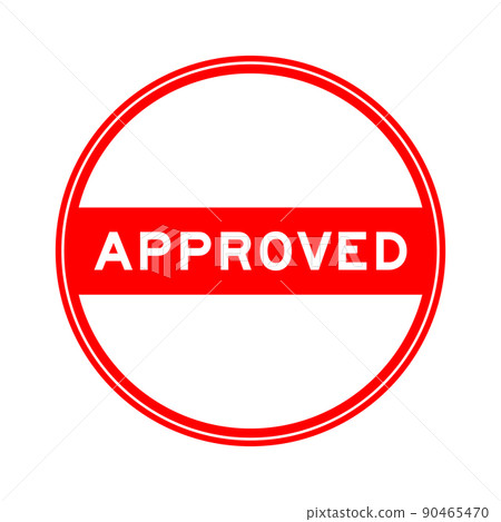 Red color round seal sticker in word approved on white background 90465470