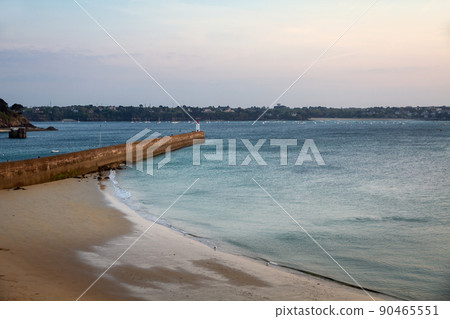 Saint-Malo city lighthouse at sunset, Brittany, France 90465551