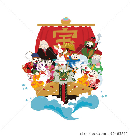 2023生肖賀年卡材料中的寶船和兔子的插圖 90465861